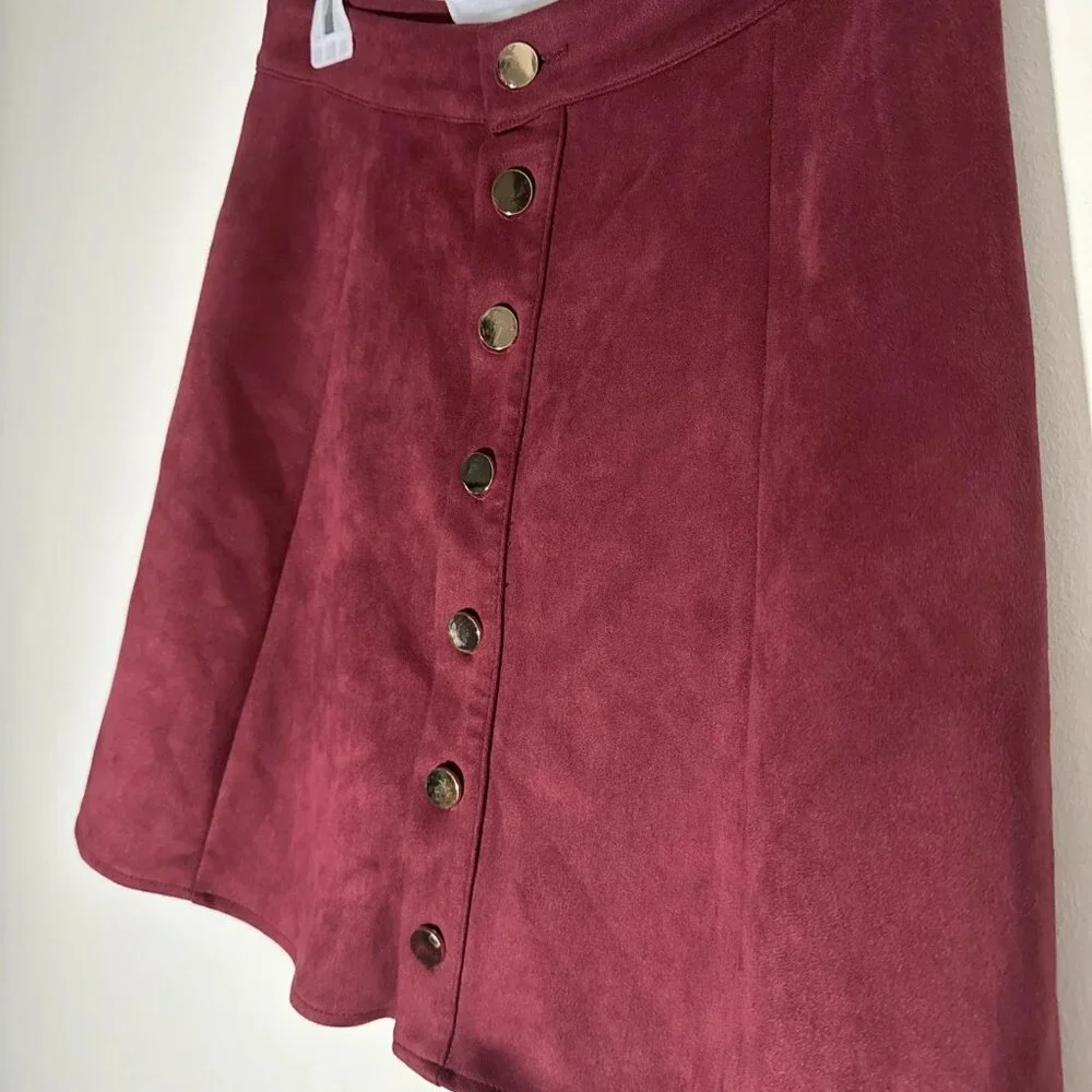 Fuinloth Velvet Faux Suede Maroon Skirt Wine A-Line High Waist Short Medium